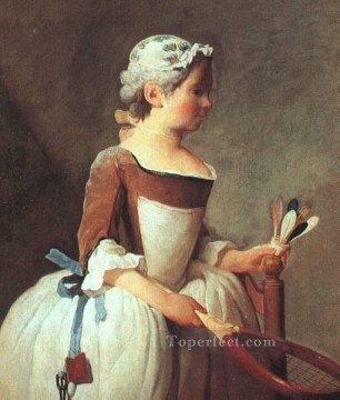 Jean Baptiste Simeon Chardin Painting - Girl with Racket and Shuttlecock Jean Baptiste Simeon Chardin